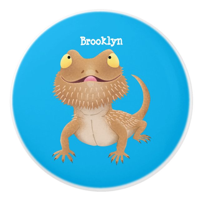 Cute happy bearded dragon lizard cartoon ceramic knob (Front)