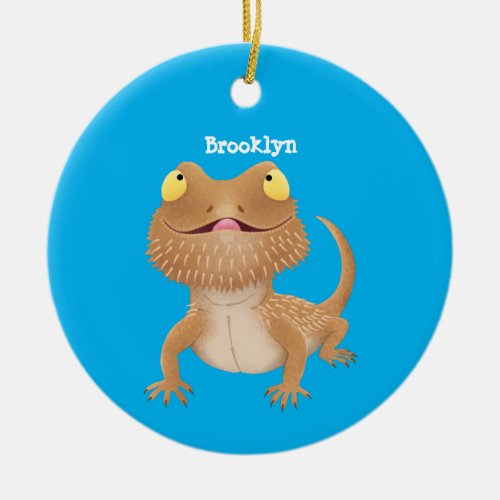 Cute happy bearded dragon lizard cartoon ceramic ornament