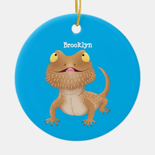Cute happy bearded dragon lizard cartoon ceramic ornament (Front)