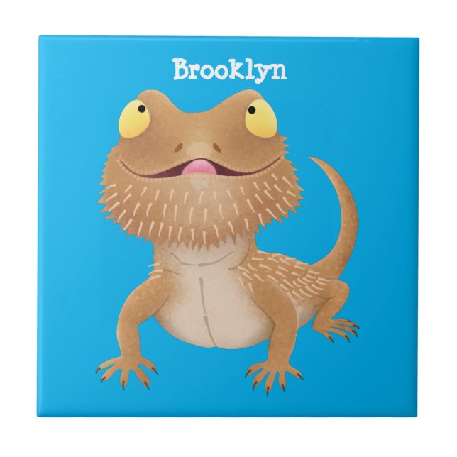 Cute happy bearded dragon lizard cartoon ceramic tile (Front)