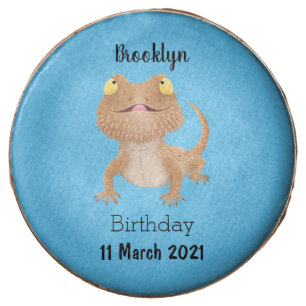 Cute happy bearded dragon lizard cartoon chocolate covered oreo