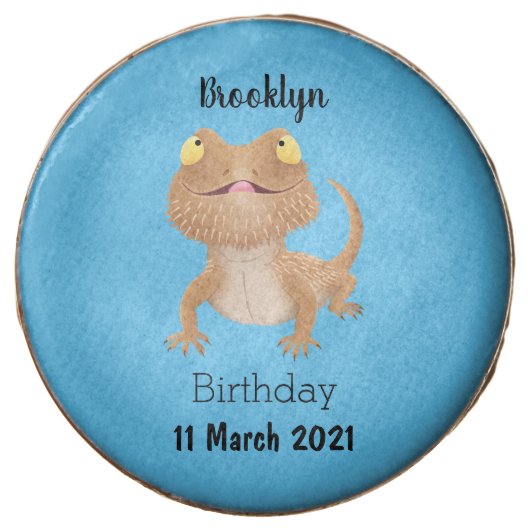 Cute happy bearded dragon lizard cartoon chocolate covered oreo (Front)