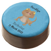 Cute happy bearded dragon lizard cartoon chocolate covered oreo (Angled)