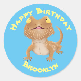 Cute happy bearded dragon lizard cartoon classic r round sticker