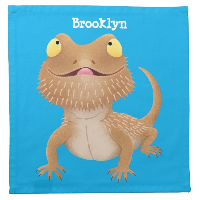 Cute happy bearded dragon lizard cartoon cloth napkin (Front)