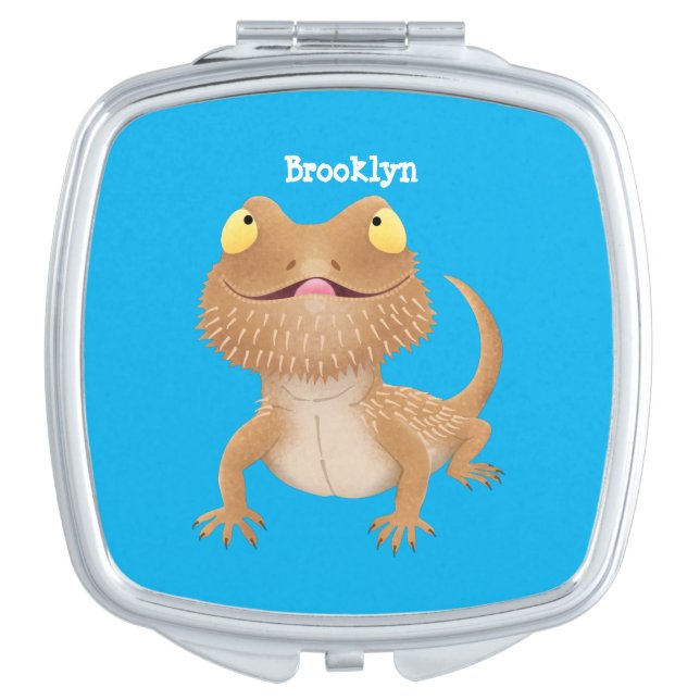 Cute happy bearded dragon lizard cartoon compact mirror (Front)