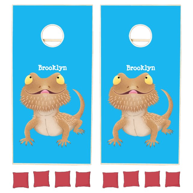 Cute happy bearded dragon lizard cartoon cornhole set (Set)