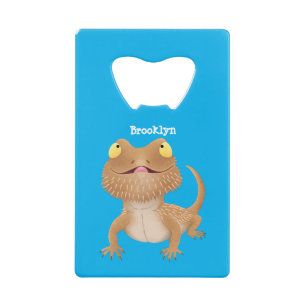 Cute happy bearded dragon lizard cartoon credit card bottle opener