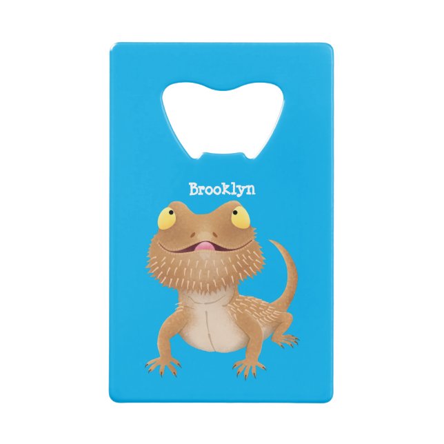 Cute happy bearded dragon lizard cartoon credit card bottle opener (Front)