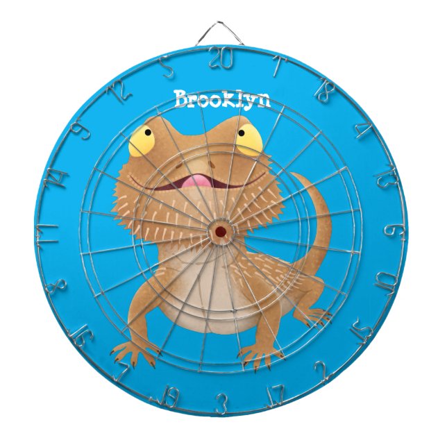 Cute happy bearded dragon lizard cartoon  dart board (Front)