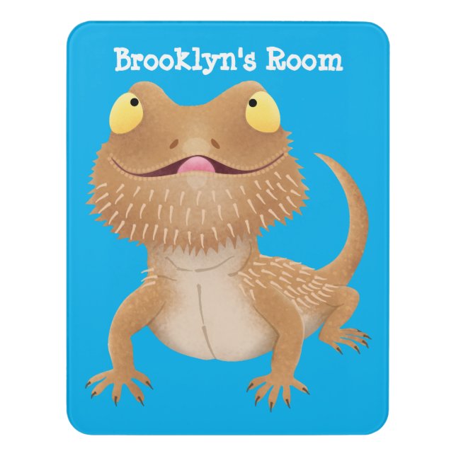 Cute happy bearded dragon lizard cartoon door sign (Contemporary Vert)