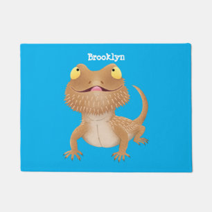 Cute happy bearded dragon lizard cartoon doormat