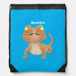 Cute happy bearded dragon lizard cartoon drawstring bag