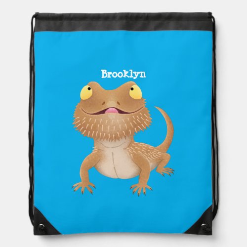 Cute happy bearded dragon lizard cartoon drawstring bag