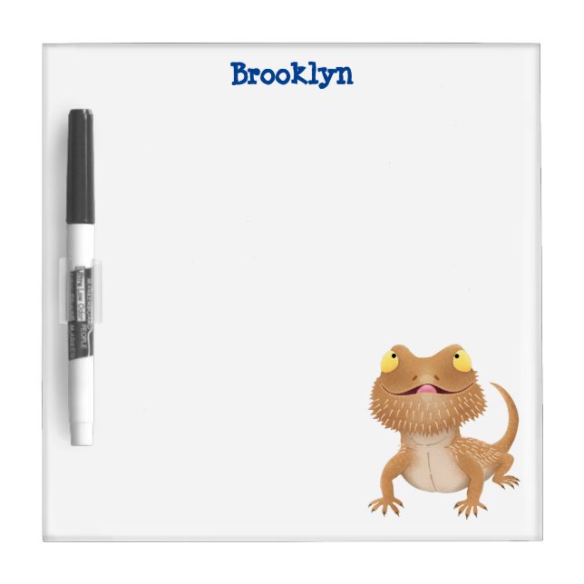 Cute happy bearded dragon lizard cartoon dry erase board (Front)