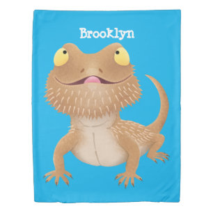 Cute happy bearded dragon lizard cartoon duvet cover