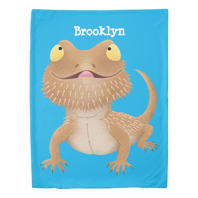 Cute happy bearded dragon lizard cartoon duvet cover (Front)