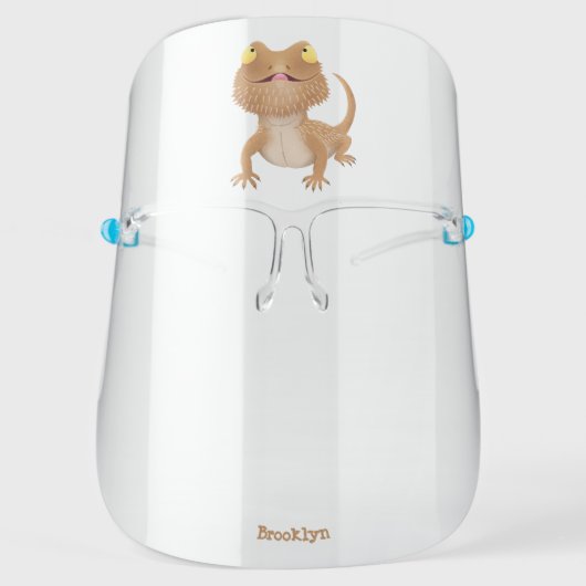 Cute happy bearded dragon lizard cartoon face shield (Front)