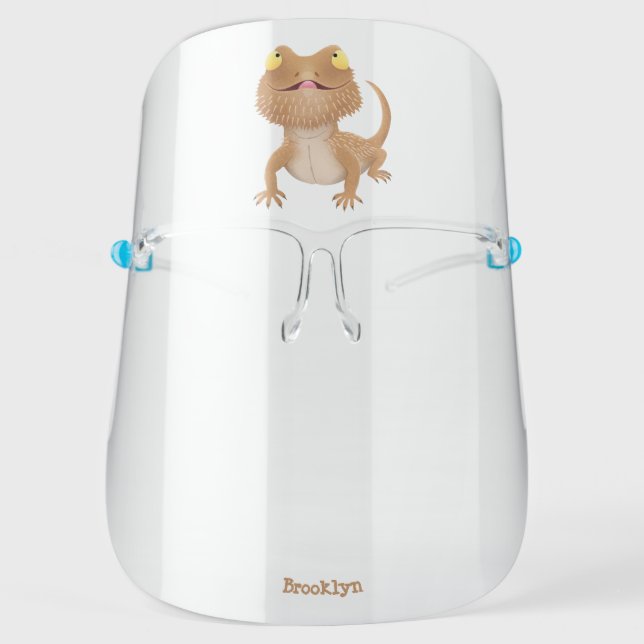 Cute happy bearded dragon lizard cartoon face shield (Front)