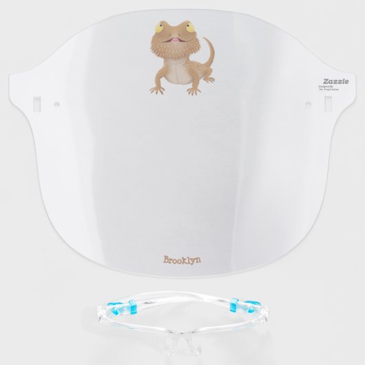 Cute happy bearded dragon lizard cartoon face shield (Front w/Glasses)