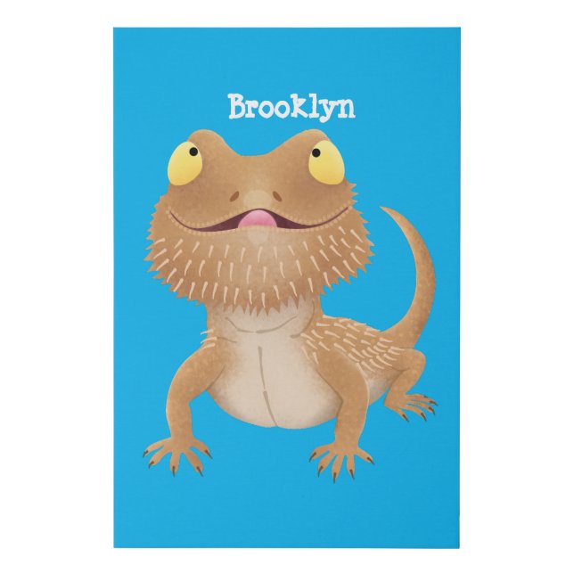 Cute happy bearded dragon lizard cartoon  faux canvas print (Front)
