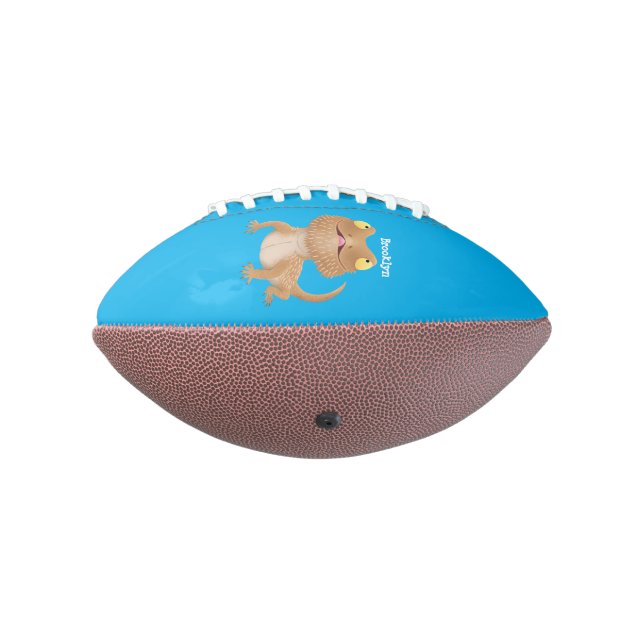 Cute happy bearded dragon lizard cartoon football (Rotated 270)