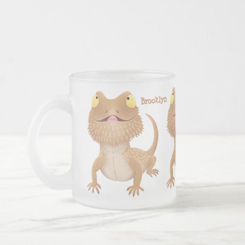 Cute happy bearded dragon lizard cartoon  frosted glass coffee mug