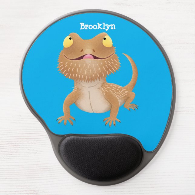 Cute happy bearded dragon lizard cartoon gel mouse pad (Front)