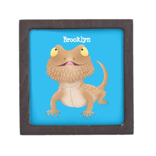 Cute happy bearded dragon lizard cartoon gift box
