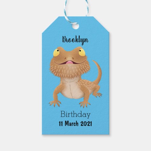 Cute happy bearded dragon lizard cartoon gift tags