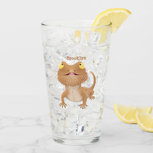 Cute happy bearded dragon lizard cartoon glass (Back Ice)