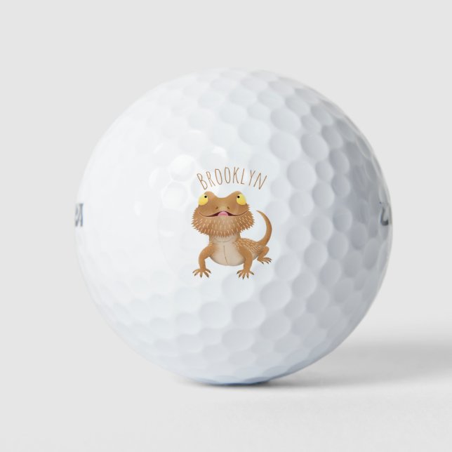 Cute happy bearded dragon lizard cartoon golf balls (Front)