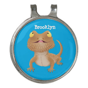 Cute happy bearded dragon lizard cartoon golf hat clip