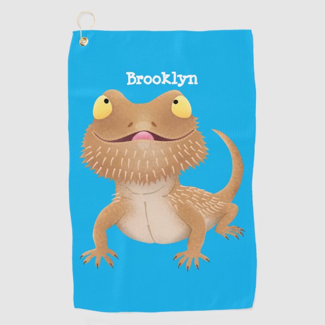 Cute happy bearded dragon lizard cartoon golf towel (Front)