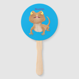 Cute happy bearded dragon lizard cartoon hand fan