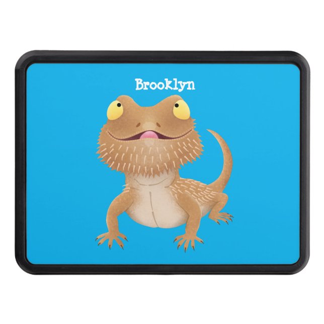 Cute happy bearded dragon lizard cartoon hitch cover (Front)