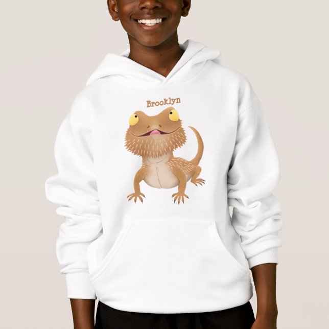Cute happy bearded dragon lizard cartoon  hoodie (Front)