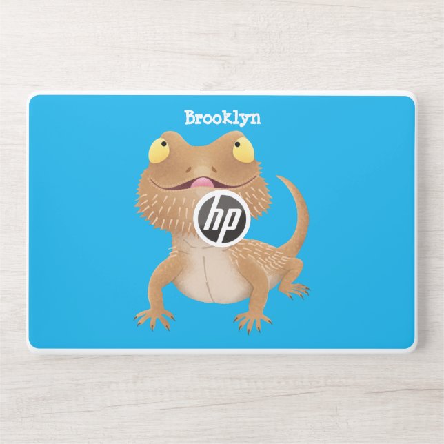 Cute happy bearded dragon lizard cartoon HP laptop skin (Front)