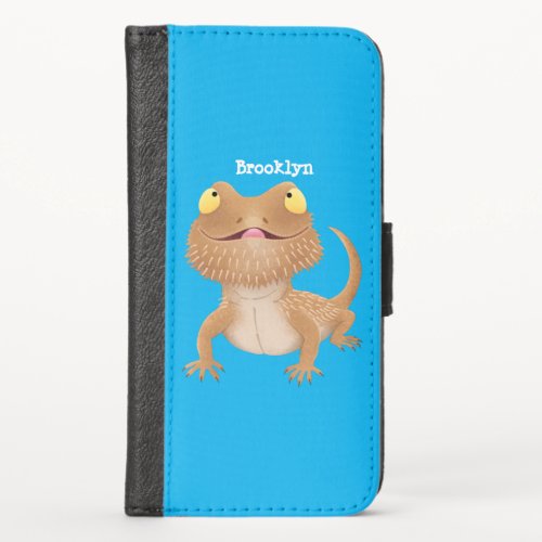 Cute happy bearded dragon lizard cartoon iPhone x wallet case