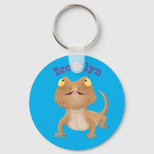 Cute happy bearded dragon lizard cartoon keychain