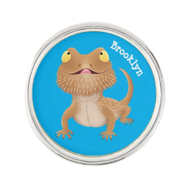 Cute happy bearded dragon lizard cartoon lapel pin (Front)