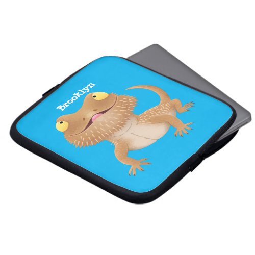 Cute happy bearded dragon lizard cartoon laptop sleeve