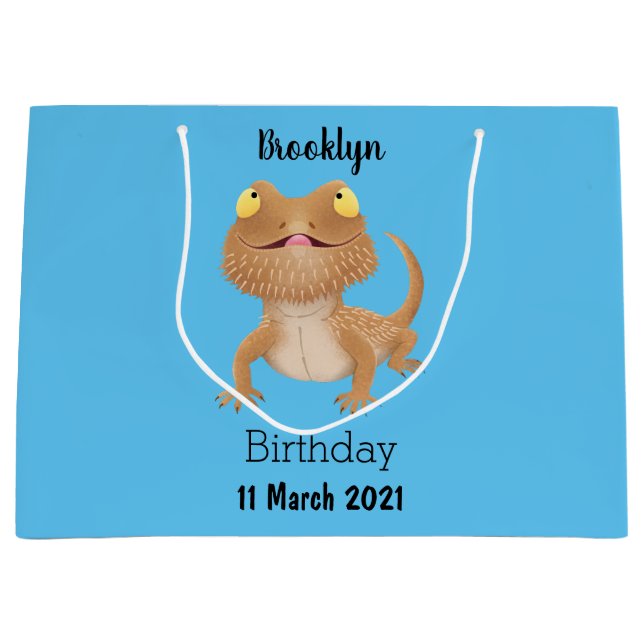 Cute happy bearded dragon lizard cartoon large gift bag (Front)