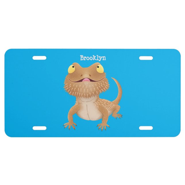 Cute happy bearded dragon lizard cartoon license plate (Front)