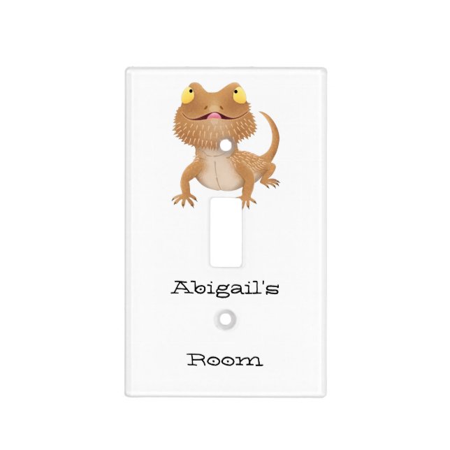 Cute happy bearded dragon lizard cartoon light switch cover (Front)