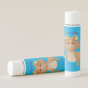 Cute happy bearded dragon lizard cartoon lip balm