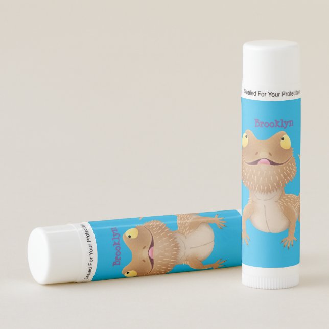 Cute happy bearded dragon lizard cartoon lip balm (Front)