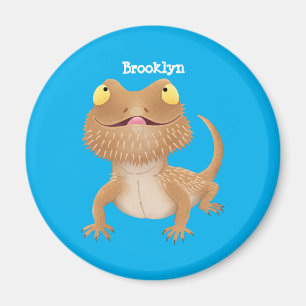 Cute happy bearded dragon lizard cartoon  magnet