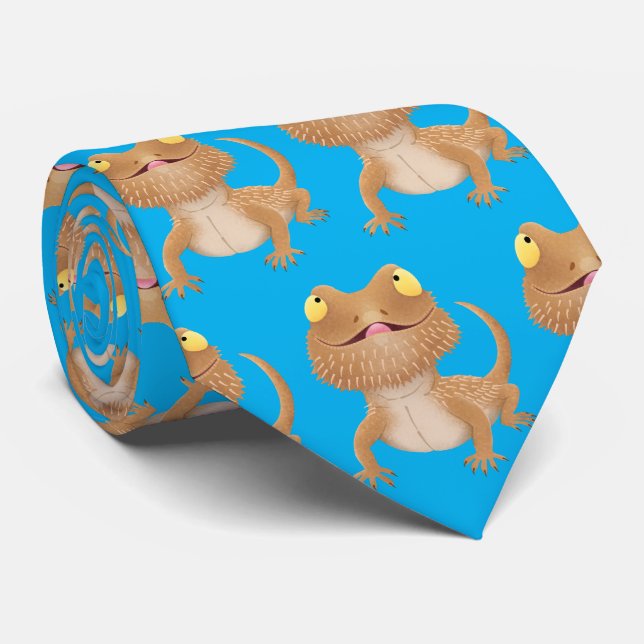 Cute happy bearded dragon lizard cartoon neck tie (Rolled)