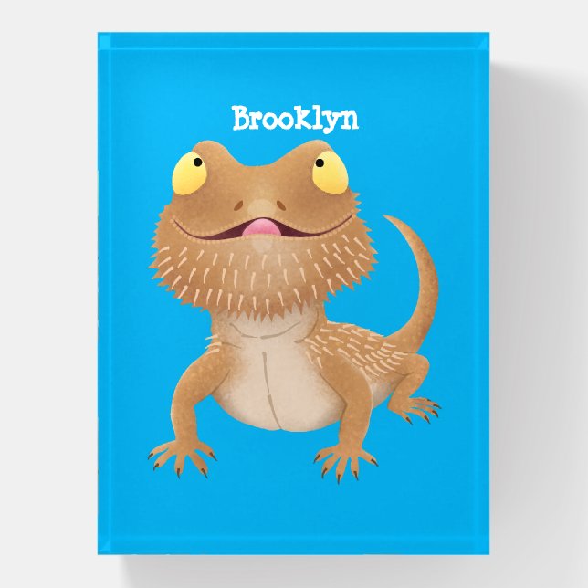 Cute happy bearded dragon lizard cartoon paperweight (Vertical)
